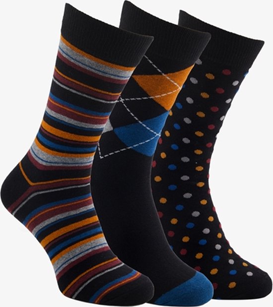 3 paar middellange heren sokken zwart/geels - Maat 39