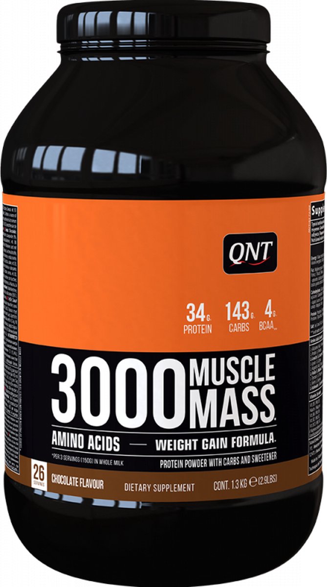 Goedkoopste QNT - Weight gainer Muscle Mass 3000 Chocolade (1,3kg