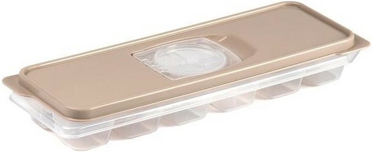 Plasticforte IJsblokjesvorm met deksel - 12 ijsklontjes - kunststof - beige - ijsblokjes maken