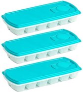 PlasticForte IJsblokjesvorm met deksel - 3x - 12 ijsklontjes - kunststof - lichtblauw
