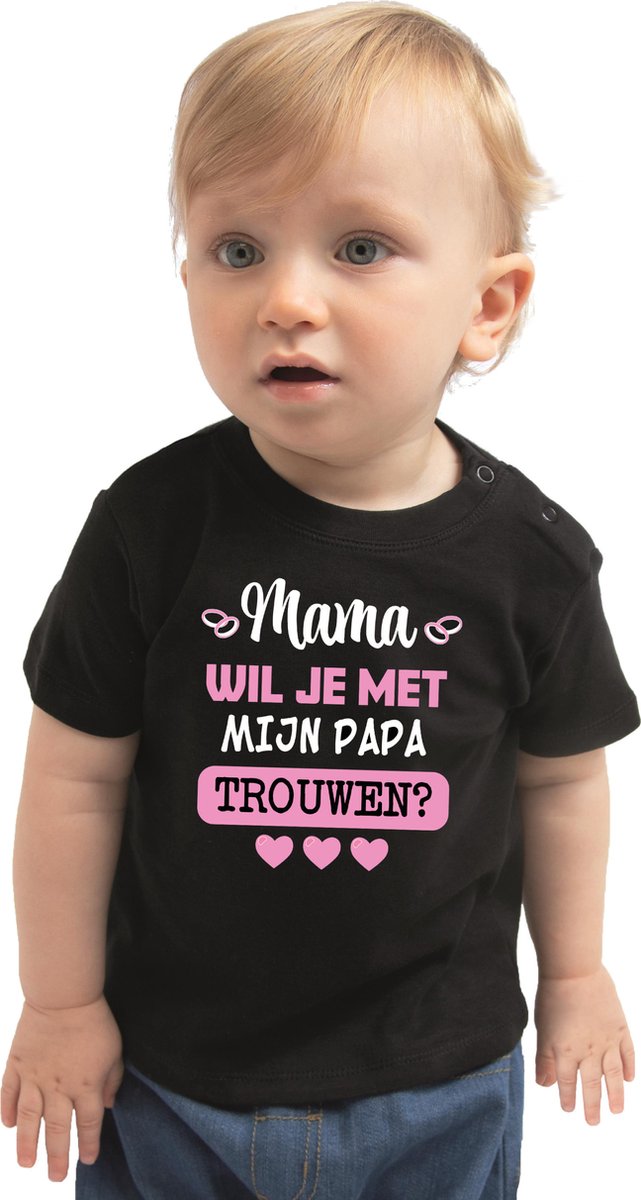 Bellatio Decorations huwelijksaanzoek baby t-shirt - Mama/Papa - zwart - bruiloft/trouwen 68