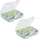 Plasticforte Mallette de rangement/boîte de rangement/boîte de tri - 2x - 13 compartiments - plastique - vert menthe - 25 x 21 x 4 cm