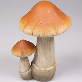 Deco huis/tuin beeldje paddenstoel setje - boleet - bruin/wit - 8 x 13 cm - Herfst decoratie
