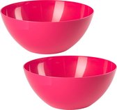 Plasticforte Serveerschaal/saladeschaal - 2x stuks - D20 x H8 cm - kunststof - fuchsia roze