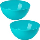 Plasticforte Serveerschaal/saladeschaal - 2x stuks - D28 x H14 cm - kunststof - blauw
