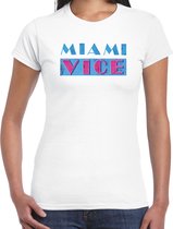 Bellatio Decorations disco verkleed t-shirt dames - jaren 80 feest outfit - miami vice - wit L