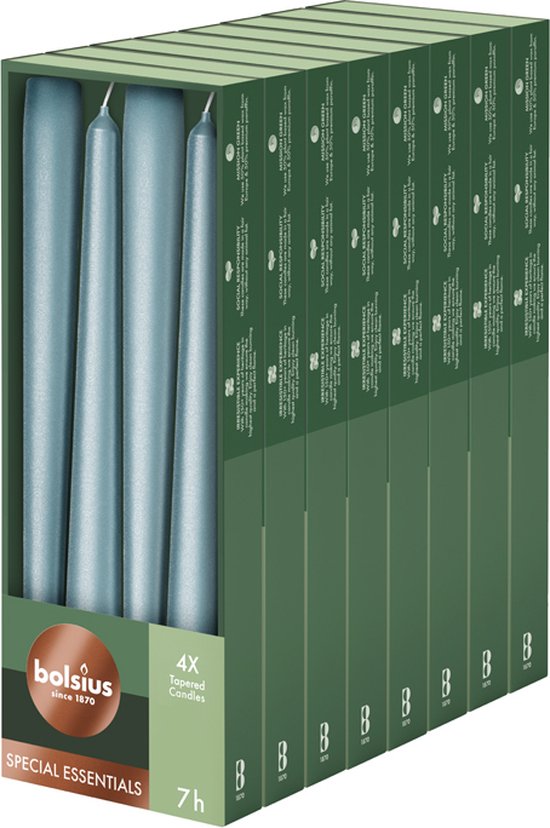 Bolsius - Gladde Dinerkaarsen Blauw - 24,5 cm - 32 stuks - Metallic