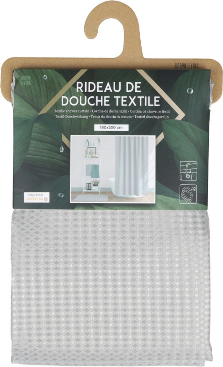 Urban Living Douchegordijn met ringen - steengrijs - polyester - 180 x 200 cm - Voor bad en douche