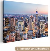 OneMillionCanvasses - Canvas - Skyline - Nacht - New York - Verlichting - Kamer decoratie - 60x40 cm - Canvas doek - Muurdecoratie