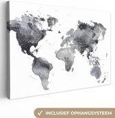 Carte du monde abstraite réalisée à l'aquarelle noire et grise 120x80 cm