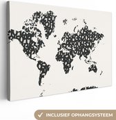 Canvas Wereldkaart - 60x40 - Wanddecoratie Wereldkaart - Cijfers - Wit