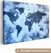 Canvas Wereldkaart - 30x20 - Wanddecoratie Wereldkaart - Kleur - Blauw