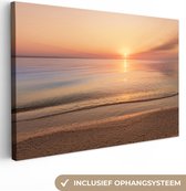 Canvas Schilderij Strand - Zee - Roze - Zonsondergang - 30x20 cm - Wanddecoratie