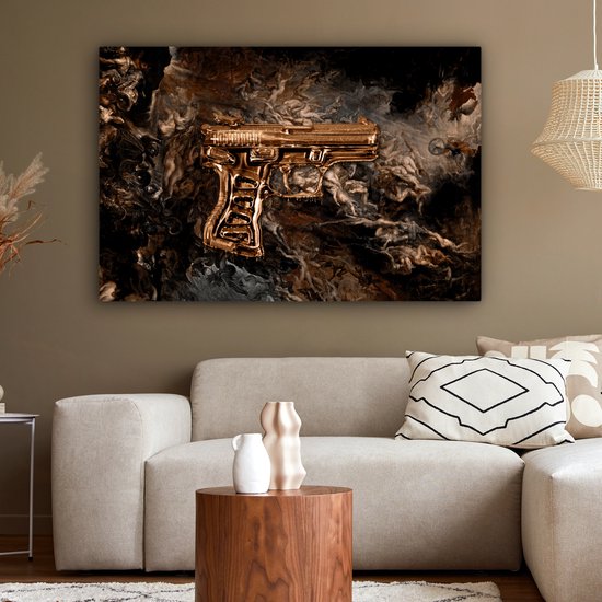 Canvas schilderij - Pistool goud 140x90 - Kamer decoratie accessoires abstract - Gouden schilderijen woonkamer - Luxe wanddecoratie slaapkamer - Muurdecoratie keuken - Wanddoek... - Afbeelding 8