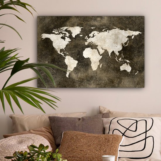 Peintures Toile Wereldkaart - Vintage - Sépia - 150x100 cm - Décoration murale