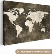 Canvas Wereldkaart - 60x40 - Wanddecoratie Wereldkaart - Vintage - Sepia