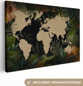 Canvas Wereldkaart - 180x120 - Wanddecoratie Wereldkaart - Planten - Bladeren