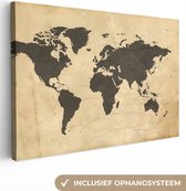 Canvas Wereldkaart - 120x80 - Wanddecoratie Wereldkaart - Sepia - Vintage - Bruin
