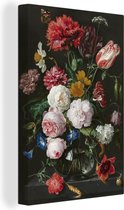 Nature morte avec des fleurs dans un vase en verre - Peinture de Jan Davidsz de Heem Toile 80x120 cm - Tirage photo sur toile (Décoration murale salon / chambre)