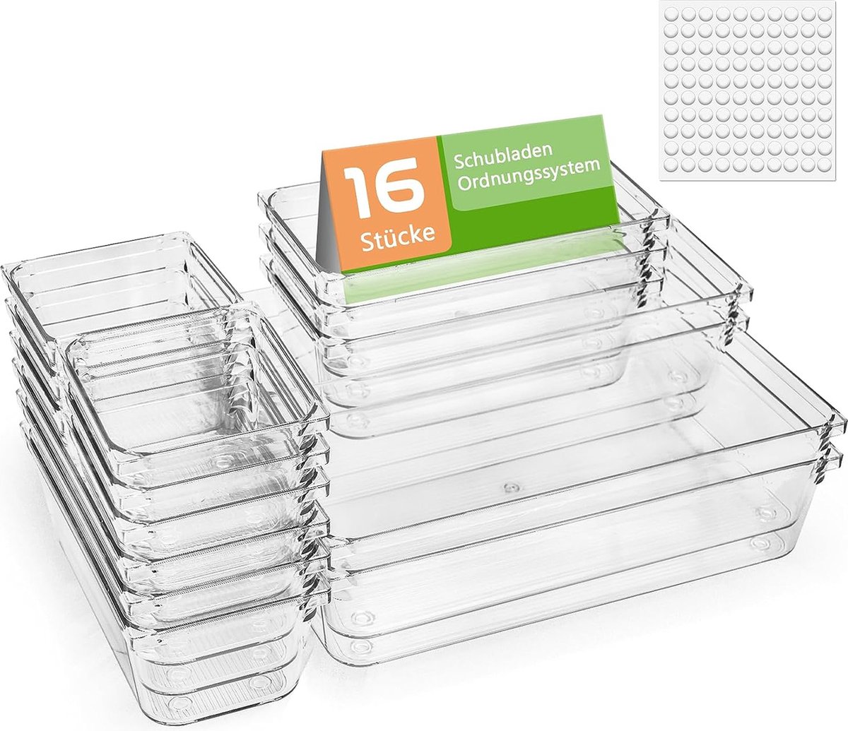 Goedkoopste Schuifladenorganizer, 16 stuks, opbergsysteem, organizer, lade-organizer, lade met antislippads, make-up board, organizer, organizer voor make-up en keuken