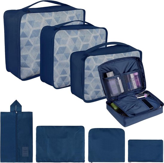 Foto: Packing cubes koffer organizer 8 stuks koffer organizer pakzakken pakzakken met schoenenzak waszak rice organizer kledingtassen voor rugzak donkerblauw 