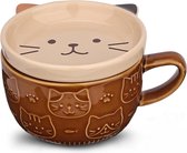 Tasse à café mignonne en céramique avec couvercle, tasse à café ou tasse à thé pour les amoureux des chats, tasses de petit-déjeuner amusantes en forme de chat pour femmes, amis, enfants, Noël, cadeau d'anniversaire