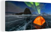 Peinture sur toile Aurores Boréales - Tente - Glace - Scandinavie - 80x40 cm - Décoration murale