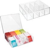 Keukenorganizer - Handige doos met deksel voor keukenkast - Opbergdoos met 8 vakken - Ideaal voor thee, koffie, kruiden en andere boodschappen - Set van 2 - Doorzichtig