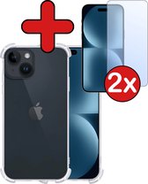 Hoesje Geschikt voor iPhone 15 Hoesje Siliconen Shock Proof Case Hoes Met 2x Screenprotector - Hoes Geschikt voor iPhone 15 Hoes Cover Case Shockproof - Transparant