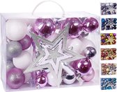 BRUBAKER 50-Delige Set Kerstballen met Boomtop - Kerstboomversiering in Roze, Wit en Zilver
