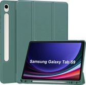 Case2go - Tablet hoes geschikt voor Samsung Galaxy Tab S9 (2023) - Auto Wake/Sleep functie - Tri-Fold Book Case met penhouder - Donker Groen