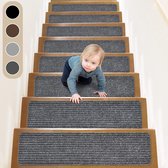 Tapis d'escalier, 76 x 20 cm, 15 pièces, marches d'escalier antidérapantes pour marches en bois, protection d'escalier, tapis d'escalier pour intérieur, pour enfants, personnes âgées et chiens, gris