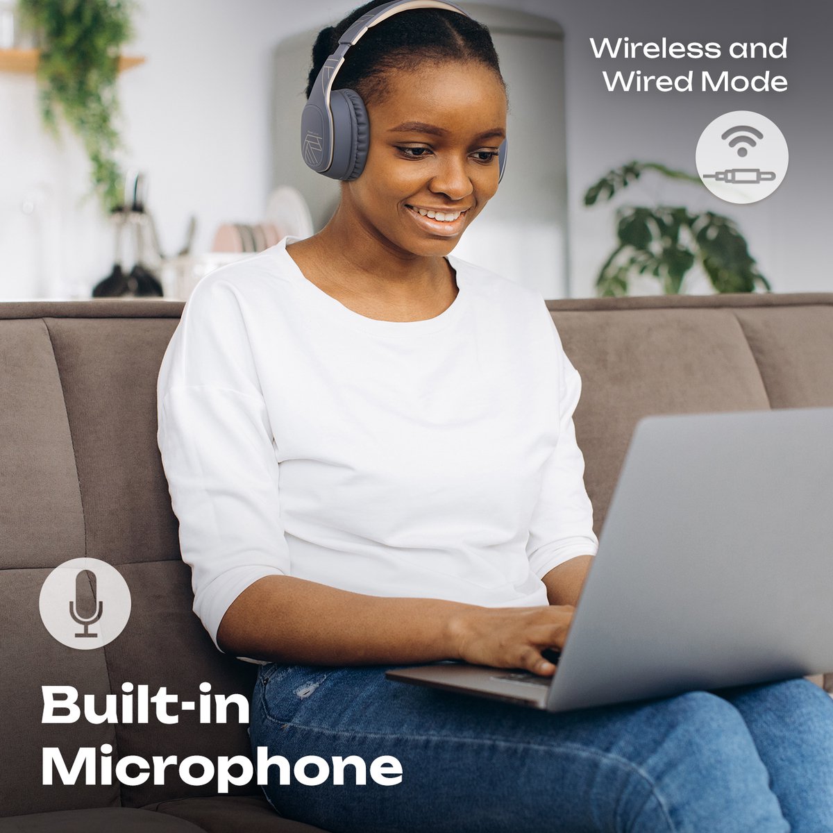 PowerLocus P7 - Draadloze Over-Ear Koptelefoon Inklapbaar - Bluetooth Hoofdtelefoon - Met microfoon – Headphone – Incl. Carry Case - Asphalt Grey — afbeelding 5