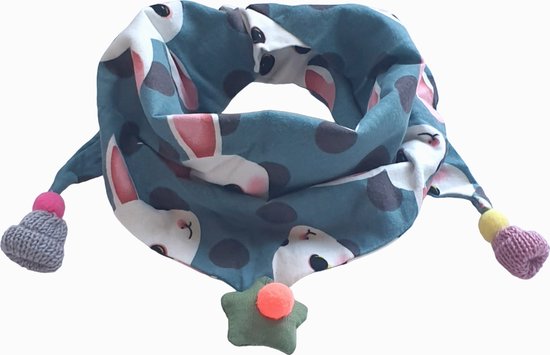 Driehoekige Sjaal voor Kinderen - Pomponnetjes - 100x25cm - Halsdoek - Driehoek Sjaal - Blauw - Print - Pompons
