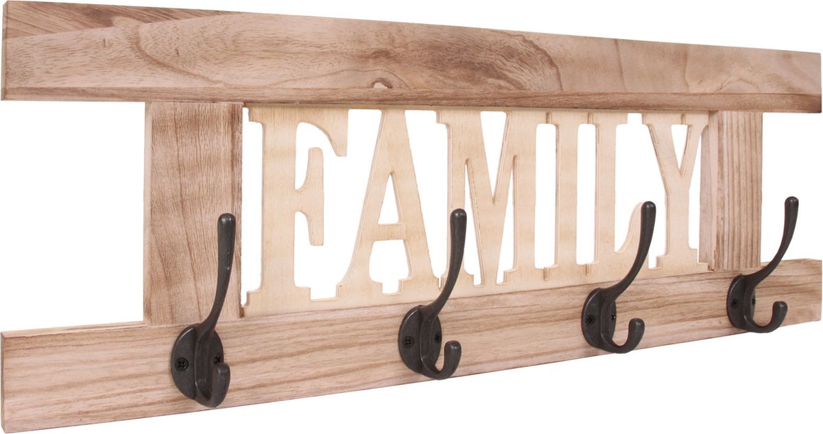 MCW Wandkapstok MCW-C60 Familie, kapstok, kapstokpaneel, shabby look vintage 60x21cm ~ natuurlijk bruin