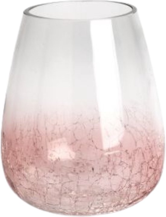 Theelichthouder Banna 18 cm - glas - roze - sfeerlichthouder - theelichthouders - vaas - vazen