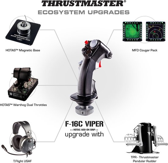 F-16C Viper HOTAS Add-On Grip: veelzijdige replica gevechtsvliegtuig-flightstick voor vlieggames en -simulaties - Thrustmaster