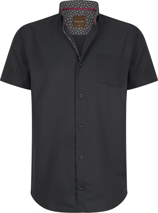 Cappuccino Italia - Heren Overhemden Korte Mouw Zwart - Zwart - Maat XL