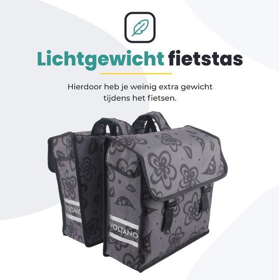 Voltano Dubbele Fietstas Floral Fusion - Grijs Met Bloemen - 38 Liter - 100% Waterdicht Polyester - Vrolijke Fietstassen