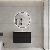 Vestland - Meuble de salle de bain noir 80 CM avec lavabo et miroir de salle de bain rond LED 80 CM - Ensemble complet de meuble de salle de bain