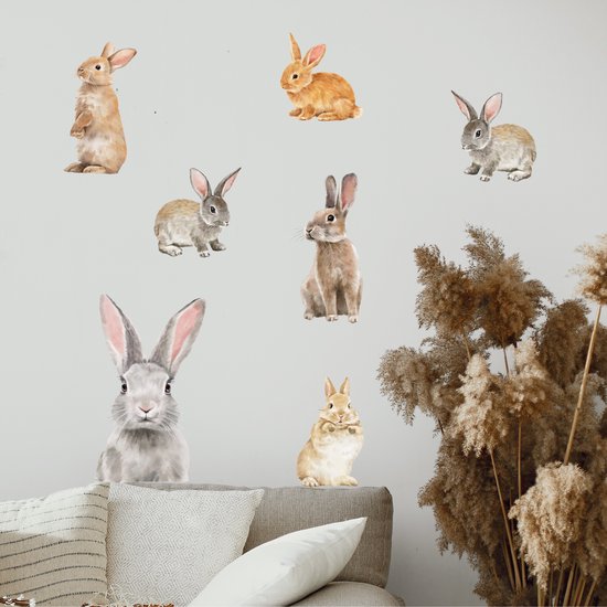 Muursticker konijnen - Konijntjes - Wanddecoratie - Stickers - Konijn - Wanddecoratie - Meubelsticker - Muurdecoratie - Dieren - Stickerkamer®