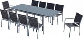Concept-U - Uitbreidbare tuintafel en 10 aluminium stoelen/grijs textilene AREZZO