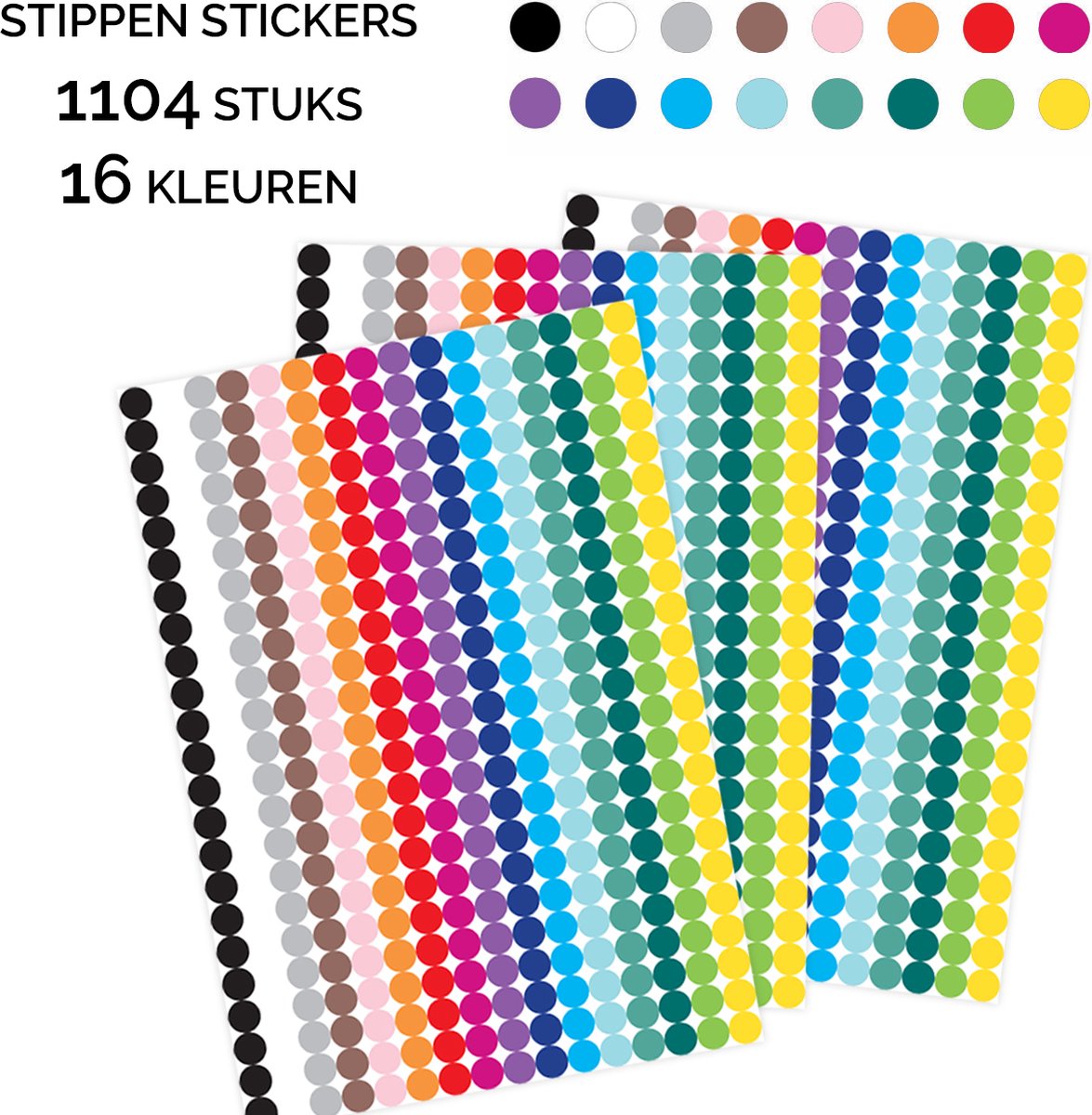 Stippen Stickers – 1104 Label Stickers 10 mm in 16 Kleuren - Markeringspunten — afbeelding 6
