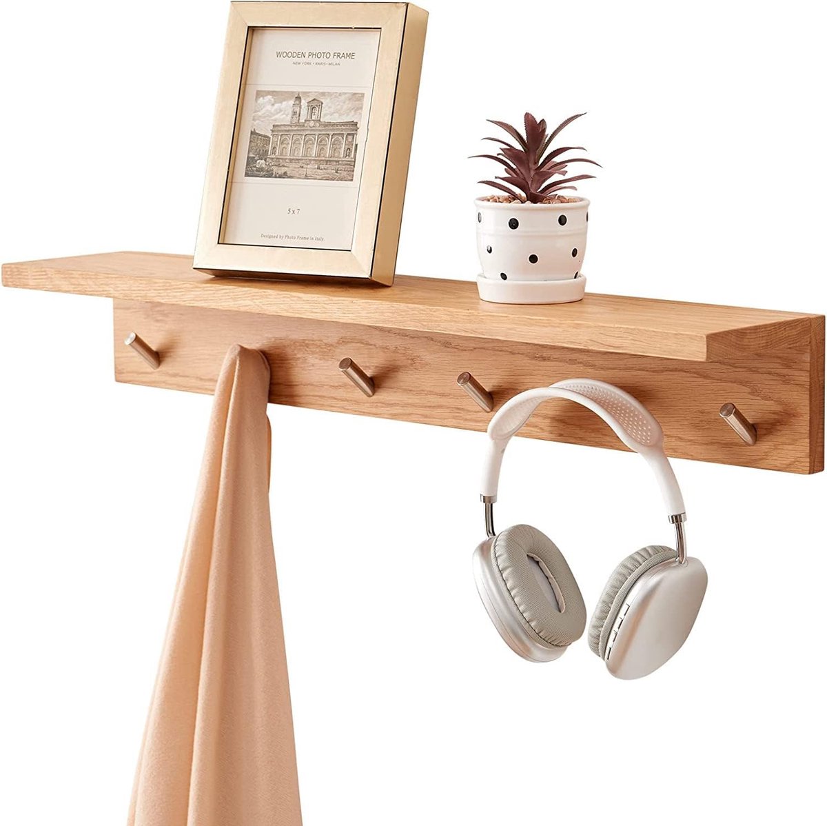 Wandmontage kapstok haken met plank houten kapstok hanger voor entree keuken badkamer hoed rek organizer