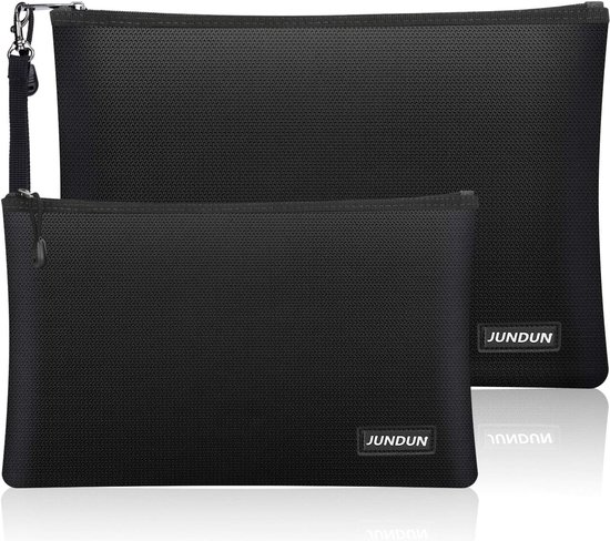 Vuurvaste tas, waterdichte en vuurvaste tas, 2 stuks, vuurvaste portemonnee voor documenten/geld/paspoort/bankbestand en contant geld (zwart)