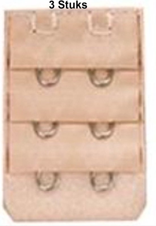 Drie beige bh-verlengstukken met twee haakjes.