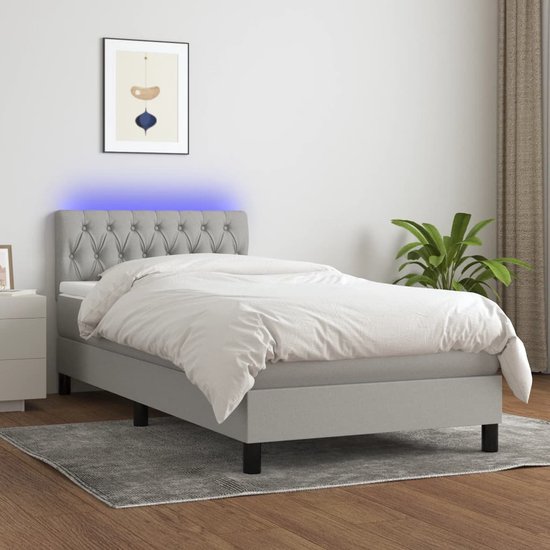 The Living Store Boxspring Bed - LED - Lichtgrijs - 193 x 90 x 78/88 cm - Huidvriendelijk topmatras
