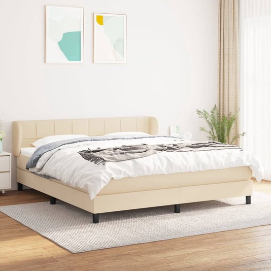 The Living Store Boxspring Bed - Crème - 203 x 163 x 78/88 cm - Inclusief Pocketvering Matras en Topmatras