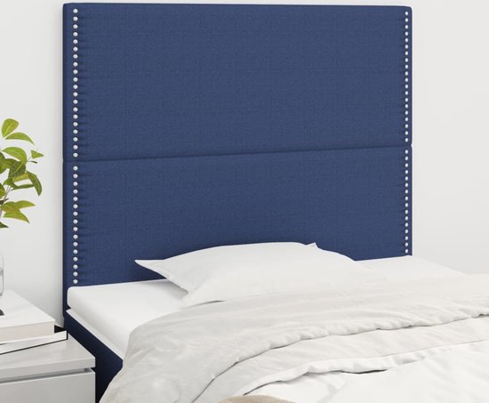 The Living Store Hoofdbord Blauw 100 x 5 x 118/128 cm - Stof - Hout - Verstelbaar - Klinknagels - Set van 2