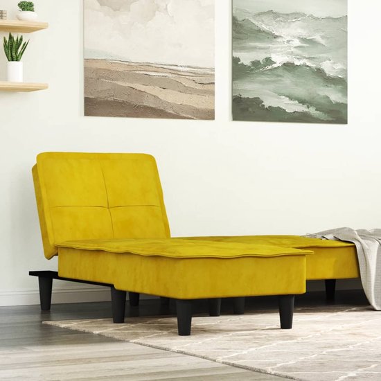 The Living Store Verstelbare Chaise Longue - Geel Fluweel - 55 x 155 x 33 cm - Multiplex Frame